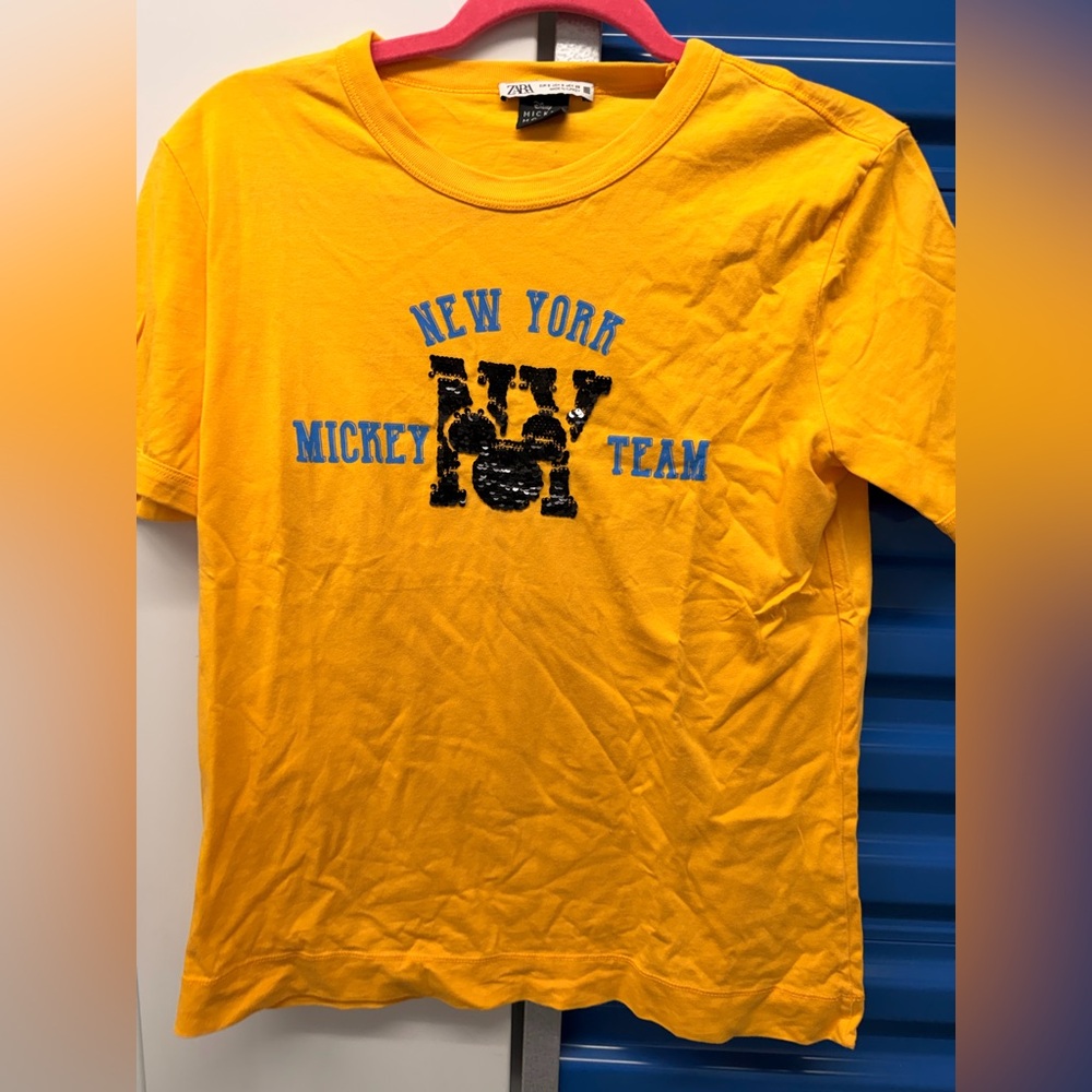 Zara Disney Mickey Team Yellow women’s tee shirt S